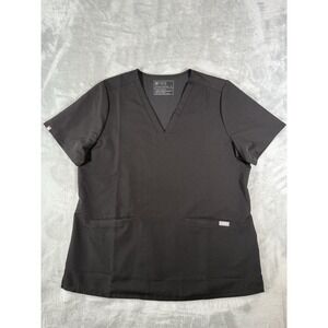 Figs Scrub Shirt Womens XL Black Casma Three Pocket V Neck Short Sleeve Top
